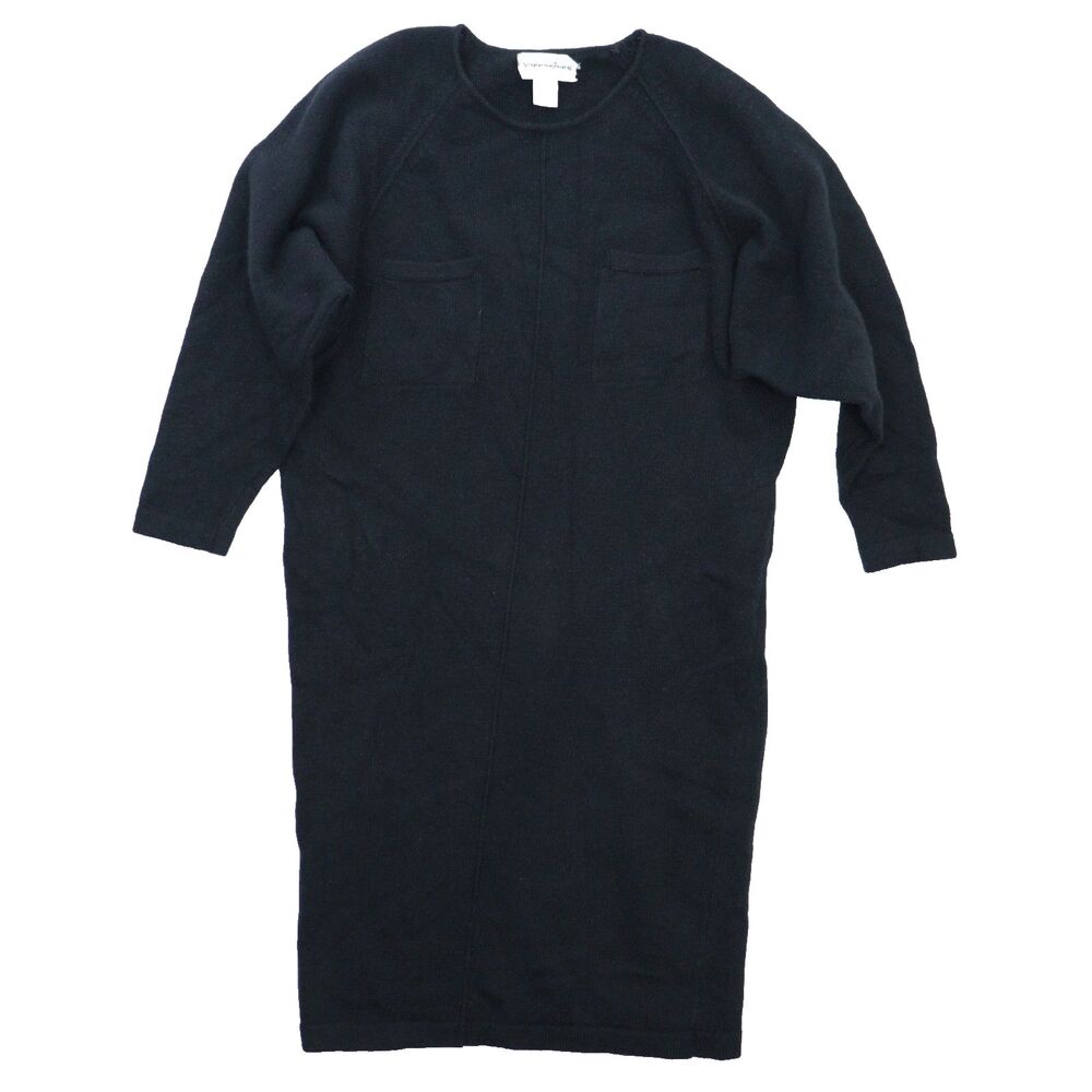 Vintage Black Sweater Dress Wool Rabbit SZ M Lagenlook Cozycore Pockets Modest - Picture 1 of 10